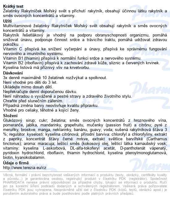 Rakytníček želatinky Mořský Svět 140ks - popis