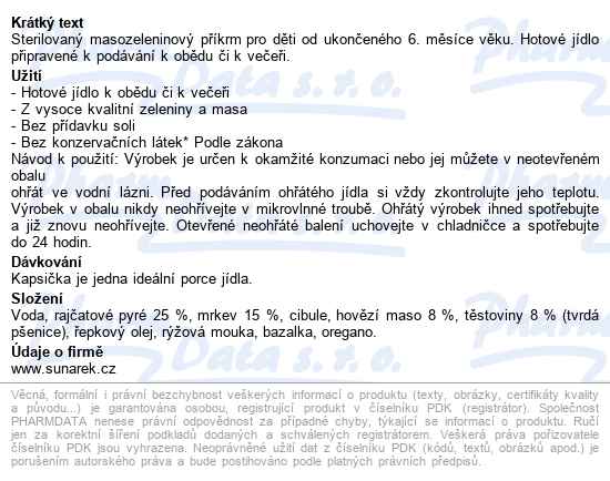 Sunar Hotové Jídlo špagety S Boloňskou Omáč.120g - popis