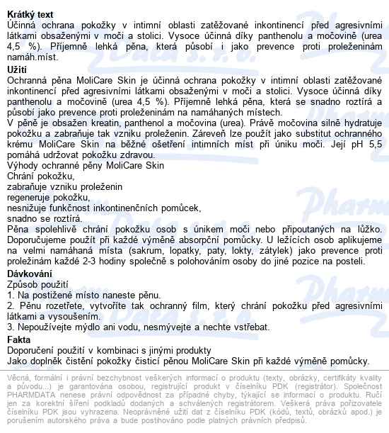 Molicare Skin Ochranná Pěna 100ml - popis