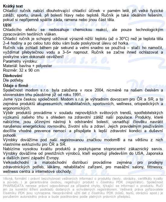 Chladící Ručník Modrý 32x90cm Sjh 540b - popis