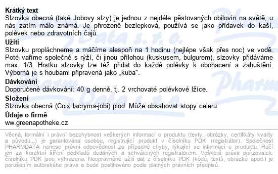 Green Apotheke Slzovka Obecná 200g - popis