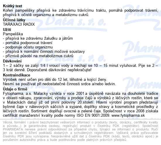 Pampeliška Kořen čaj Porc. 20x1.5g Fytopharma - popis