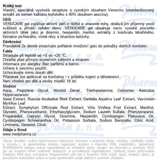 Medpharma Venucare Gel Natural 120ml+30ml Zdarma - popis