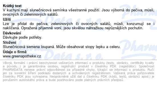 Green Apotheke Slunečnice Loupaná 100g - popis