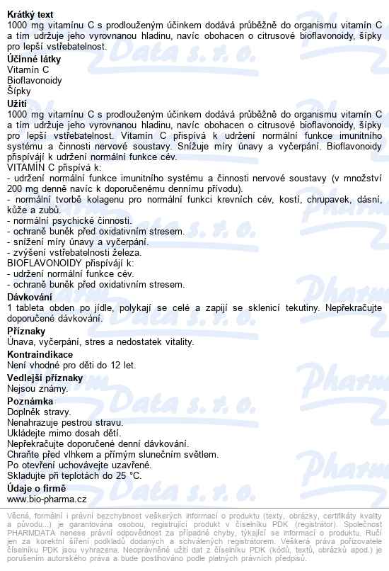 Vitamín C 1000mg+šípky 25mg+bioflav.34mg Tbl.90+30 - popis