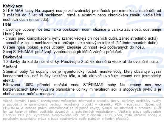 Stérimar Nosní Sprej Ucpaný Nos Baby 50ml - popis