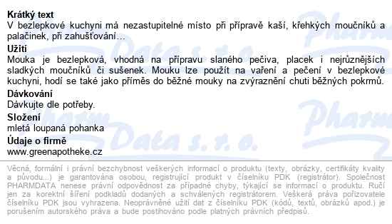 Green Apotheke Mouka Pohanková Bezlepková 400g - popis