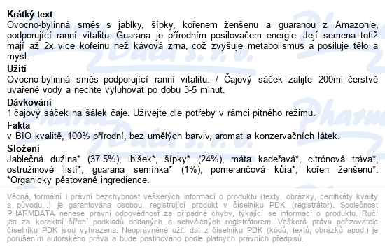 Hh Ranní Guarana A ženšen Bio 20x2g - popis