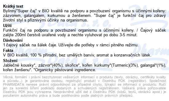 Hh Kurkuma Zázvor Galangal Bio 20x1.5g - popis