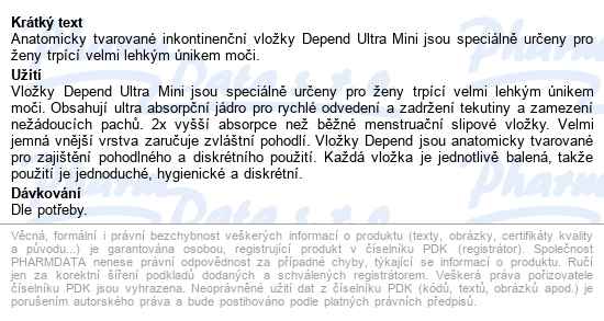 Depend Ultra Mini Inkont.vložky ž Duopack 2x22ks - popis