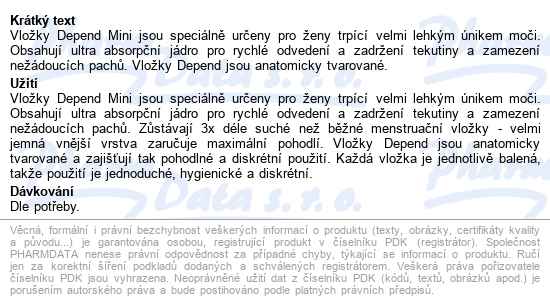 Depend Mini Inkont.vložky ženy Duopack 2x14ks - popis
