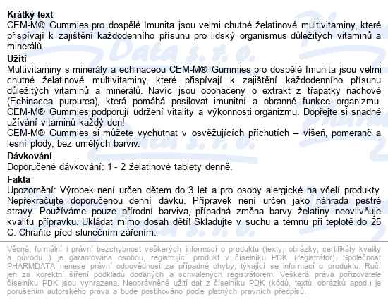 Cem-m Gummies Imunita Tbl.60+60 Akce 100 Kč Sleva - popis