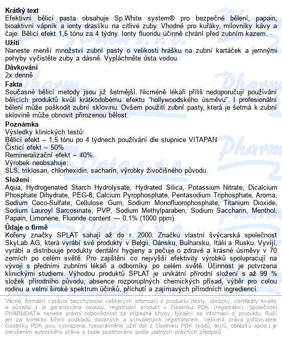 Splat Professional White Plus Zubní Pasta 40ml - popis