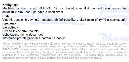 Medpharma Nosní Mast Natural 12g - popis
