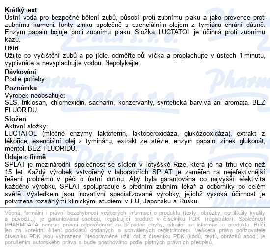 Splat Professional White Plus ústní Voda 275ml - popis