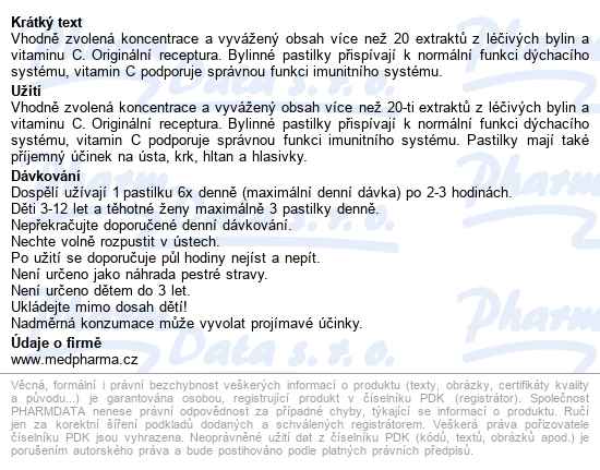 Medpharma Bylinné Pastilky Islandský Lišejník 36ks - popis