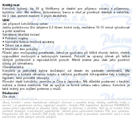 Kotvičník bylinný čaj 50g Wolfberry - popis