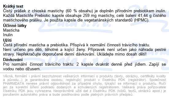 Masticlife Chios Masticha Prebiotic Cps.160 - popis