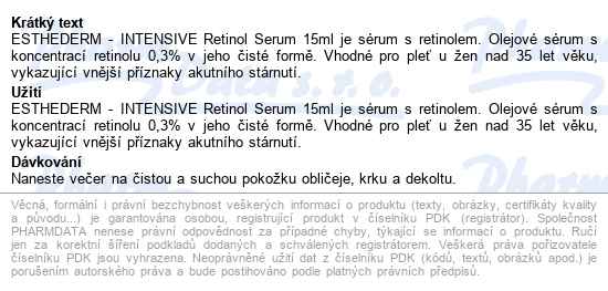 Esthederm Intensive Retinol Serum 15ml - popis