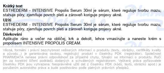 Esthederm Intensive Propolis Serum 30ml - popis