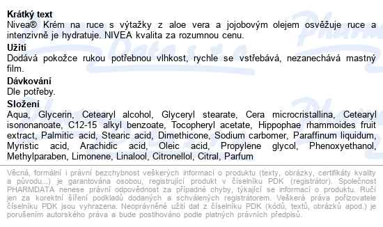 Nivea Refreshing Care Krém Na Ruce 75ml 84640 - popis
