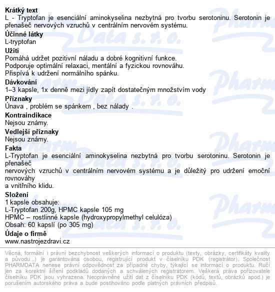 Nástroje Zdraví L-tryptofan Extra Cps.60 - popis