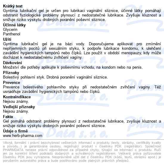 Fytofontana Gyntima Lubrikační Gel 50ml - popis