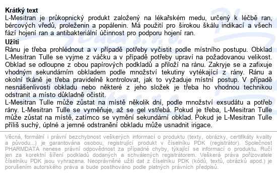 Krytí Hydrogelové L-mesitran Tulle lehké neadherentní antimikrobiální krytí s lékařsk - popis