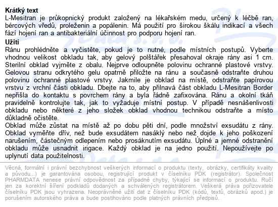 Krytí Hydrogelové L-mesitran Border hydroaktivní antimikrobiální krytí s lékařským med - popis