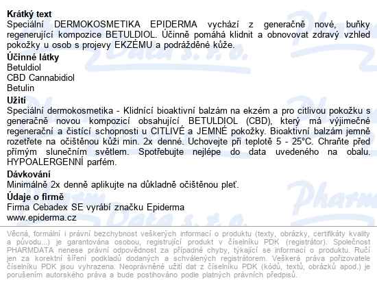 Epiderma Bioak.balz.pokož.s Projevy Ekzému 300ml - popis