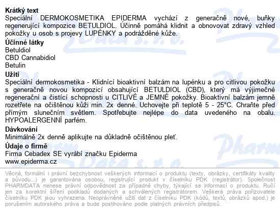 Epiderma Bioak.balz.pokož.s Projevy Lupénky 300ml - popis