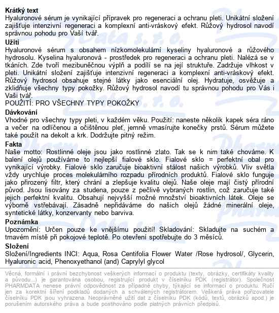 Renovality Hyaluronové Sérum 50ml S Dávkovačem - popis