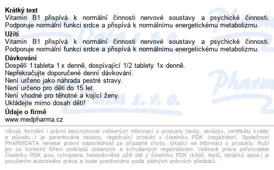 Medpharma Thiamin (vitamin B1) 50mg Tbl.67 - popis