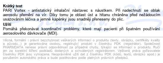 Pari Vortex inhalační nástavec s náustkem - popis