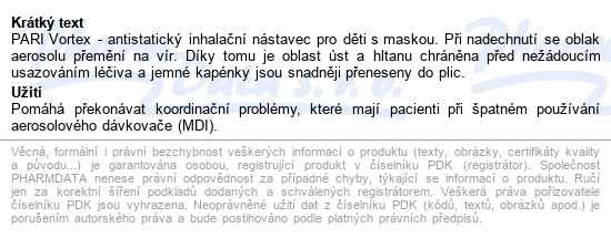 Pari Vortex S Maskou inhalační nástavec pro děti roky 2+, s maskou žába - popis