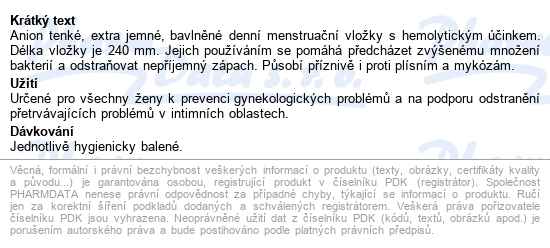 Dhv Anion Denní Hygienické Vložky Duo Pack 20ks - popis
