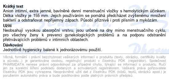 Dhv Anion Intimní Hygienické Vložky Duo Pack 40ks - popis