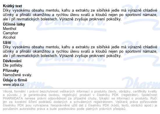 Alpa Ice Gel Chladivý 250ml - popis