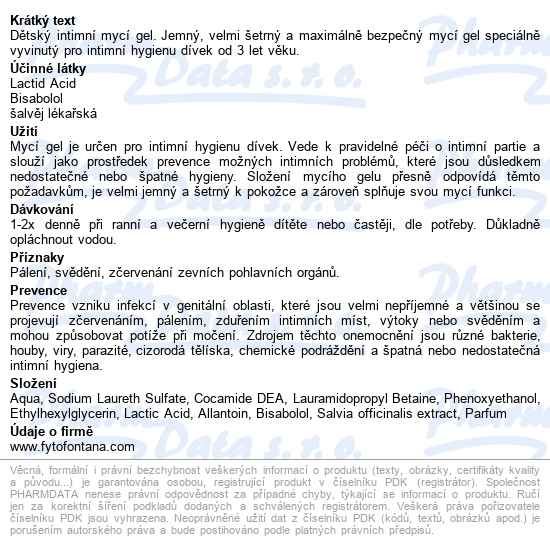 Fytofontana Gyntima Dětský Intimní Mycí Gel 100ml - popis