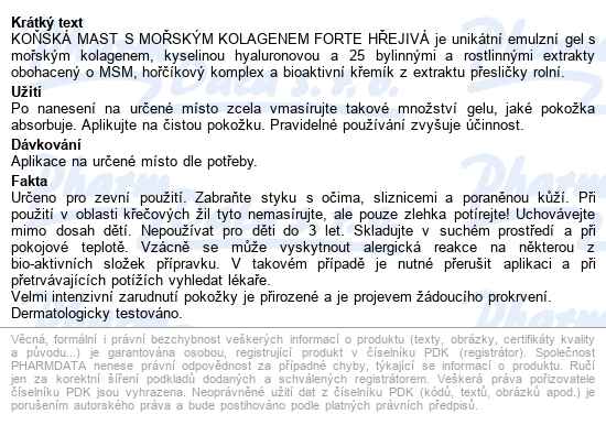 Swissmedicus Koňská Mast Kolagen Forte Hřej.200ml - popis