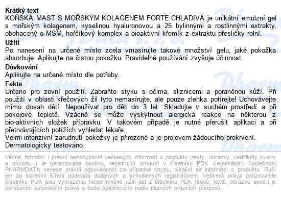 Swissmedicus Koňská Mast Kolagen Forte Chlad.200ml - popis