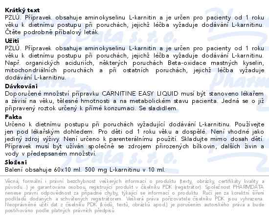 Carnitine Easy Liquid perorální roztok 60x10ml - popis