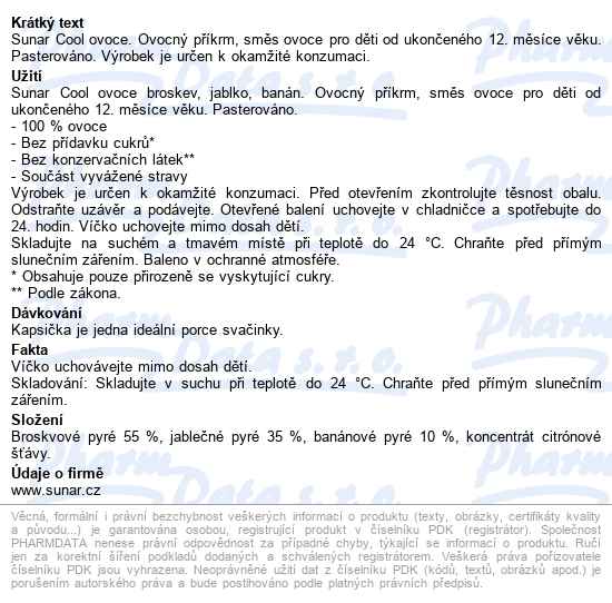 Sunar Cool Ovoce Broskev Jablko Banán 120g - popis
