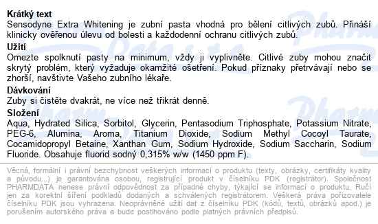 Sensodyne Extra Whitening Zubní Pasta 75ml - popis
