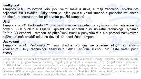 O.b. Tampony Procomfort Mini 16ks - popis