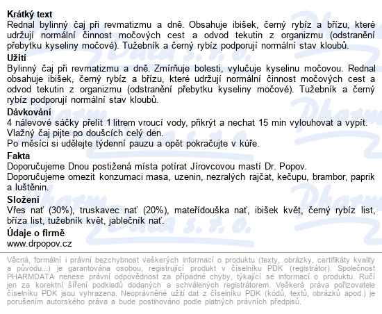 Dr.popov čaj Rednal 20x1.5g - popis