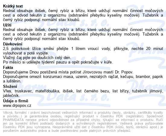 Dr.popov čaj Rednal 50g - popis