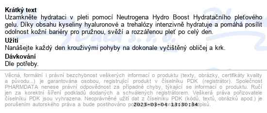 Neutrogena Hydro Boost pleťový gel 50 ml - popis