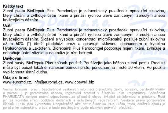 Biorepair Plus Parodontgel Zubní Pasta 75ml - popis