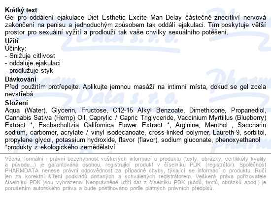 Diet Esthetic Gel Pro Oddálení Ejakulace 15ml - popis